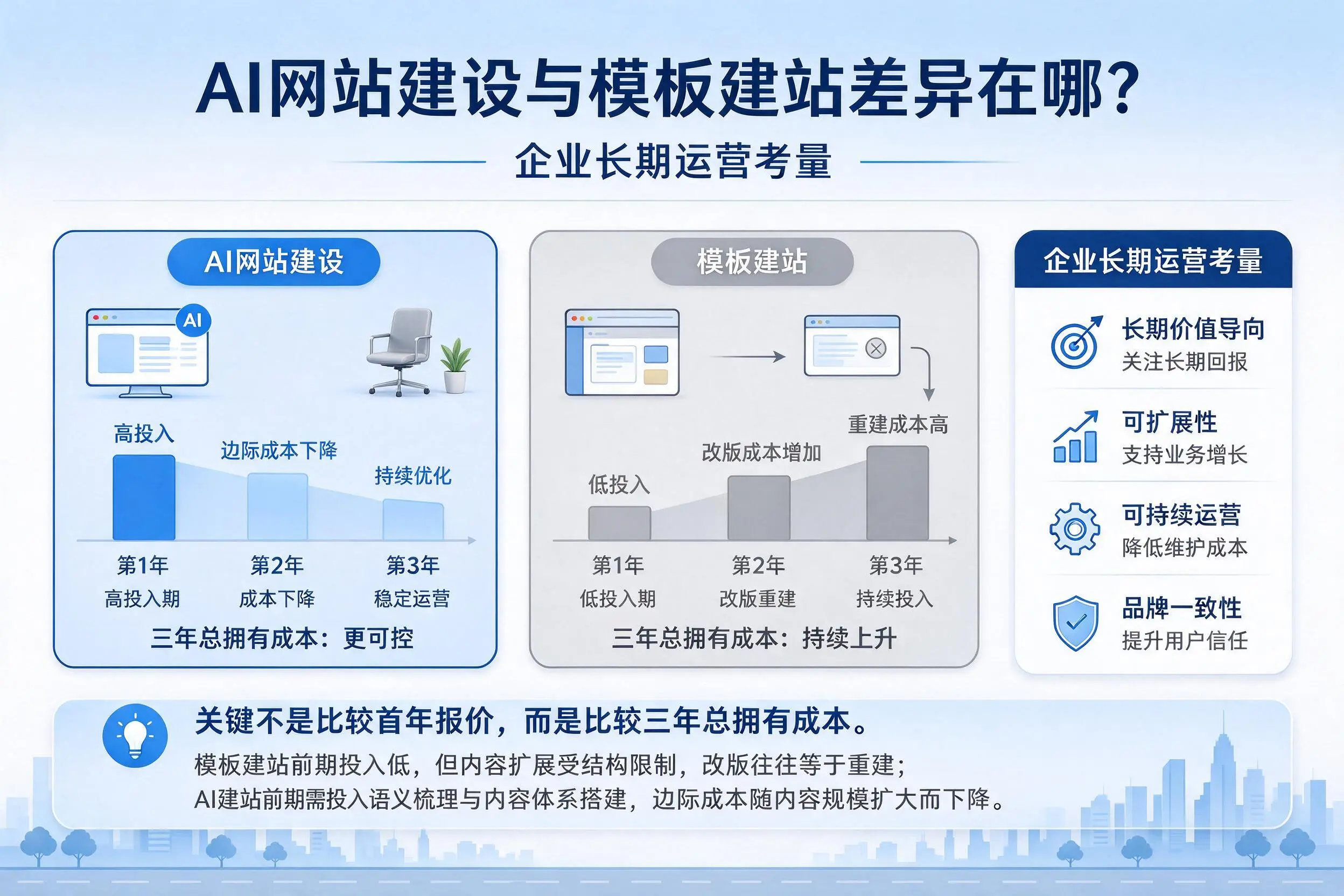AI网站建设与模板建站差异在哪？盘锦企业长期运营考量