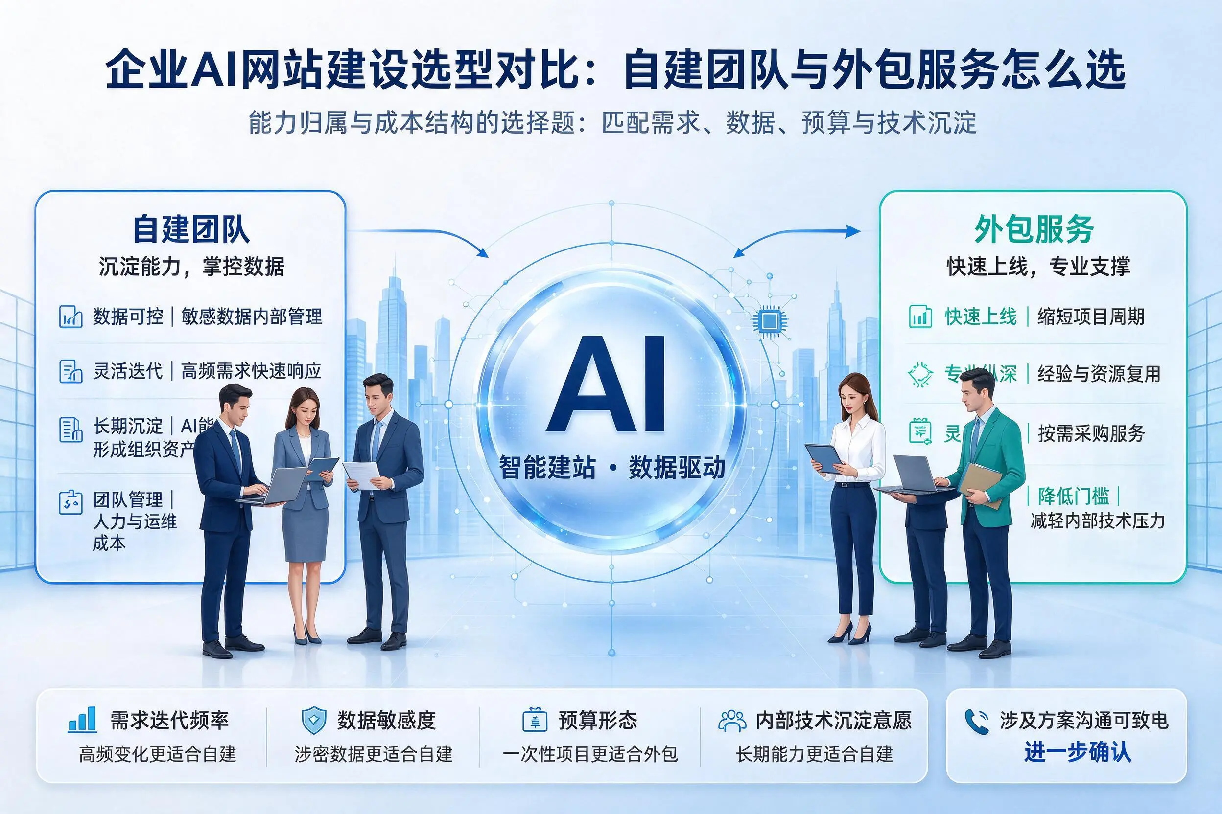 盘锦企业AI网站建设选型对比:自建团队与外包服务怎么选