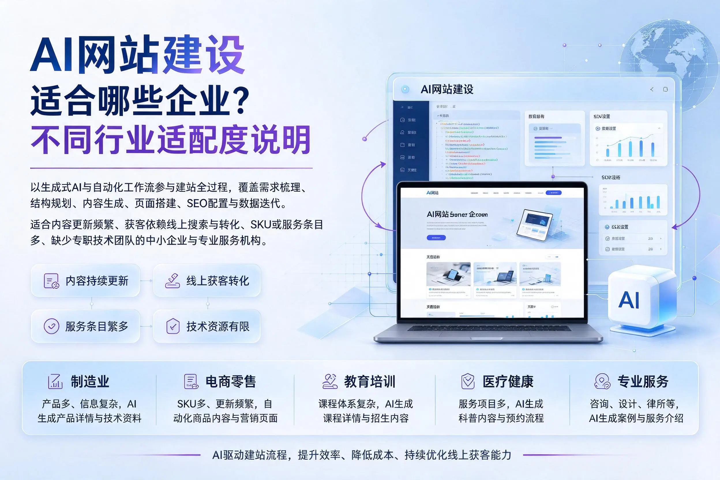AI网站建设适合哪些企业？盘锦不同行业适配度说明